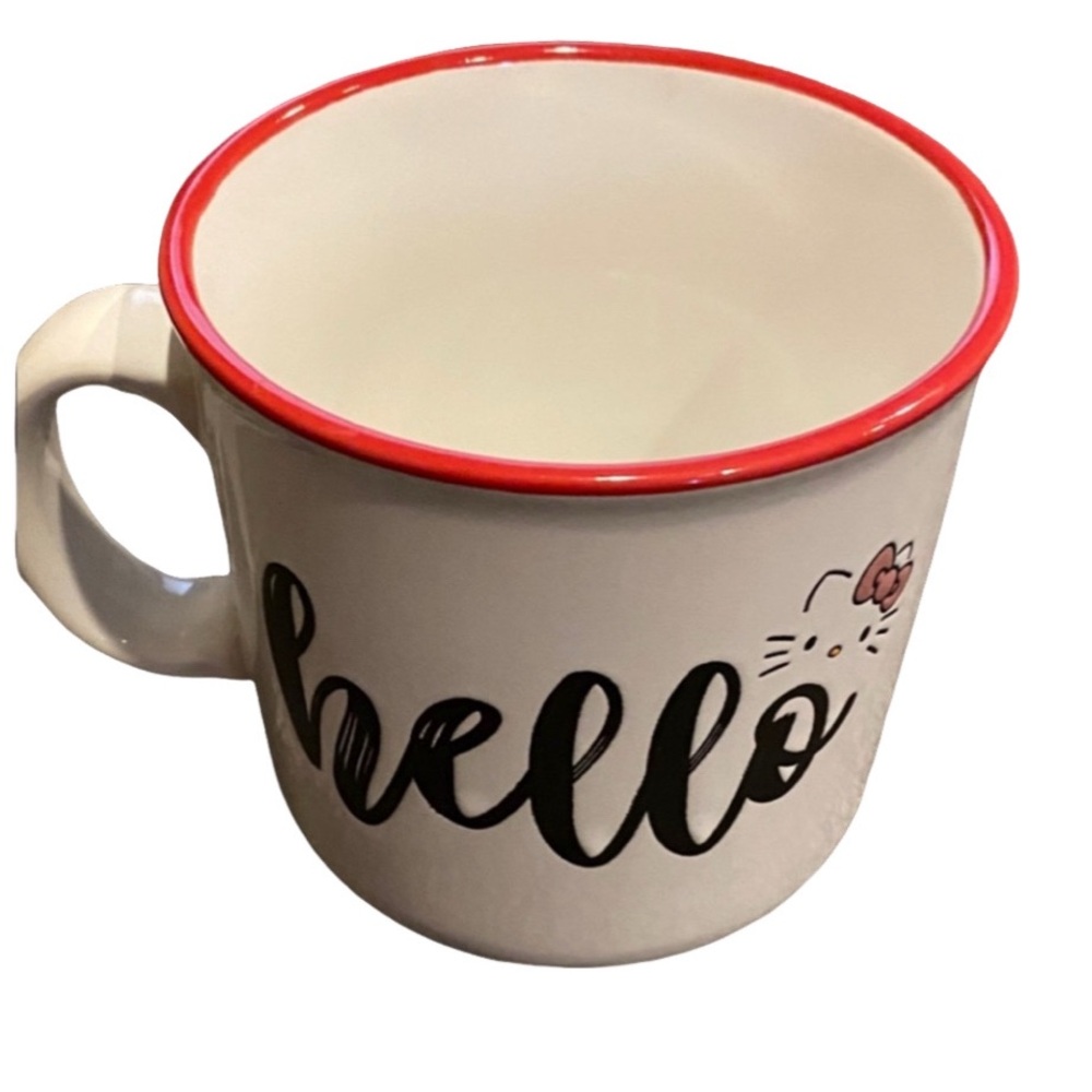 Hello Kitty White Mug with Red Accent. 20 ounce. Microwave and Dishwasher Safe.